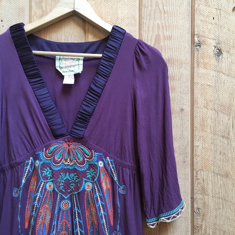 Flying Tomato Embroidered Dress Blouse Tunic Purple Boho
